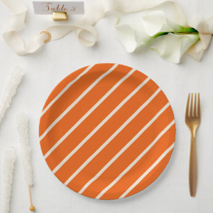Plato De Papel Placa Fiesta a rayas blancas y naranja