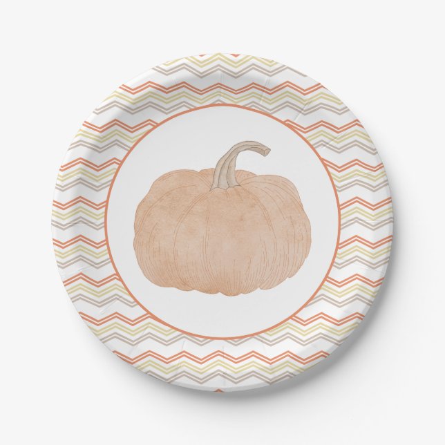 Plato De Papel Placa Fiesta Baby Shower de calabaza naranja (Anverso)