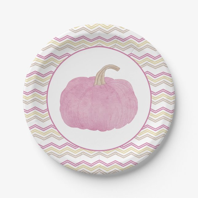 Plato De Papel Placa Fiesta Baby Shower de calabaza rosa (Anverso)