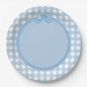 Plato De Papel Placa Fiesta Blue Gingham y Bow