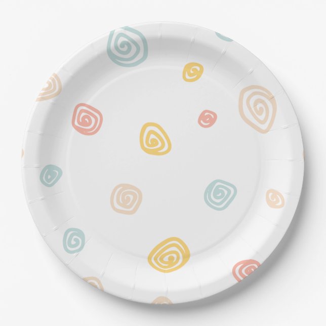 Plato De Papel Placa Fiesta colorida de Swirls (Anverso)