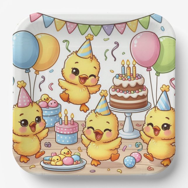 Plato De Papel Placa Fiesta Dancing Cute Ducklings (Anverso)