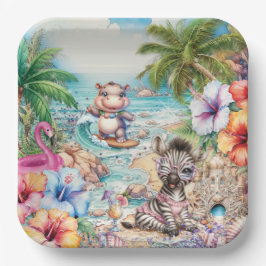Plato De Papel Placa Fiesta de Baby Animal Beach