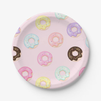 Plato De Papel Placa Fiesta de donut rosado
