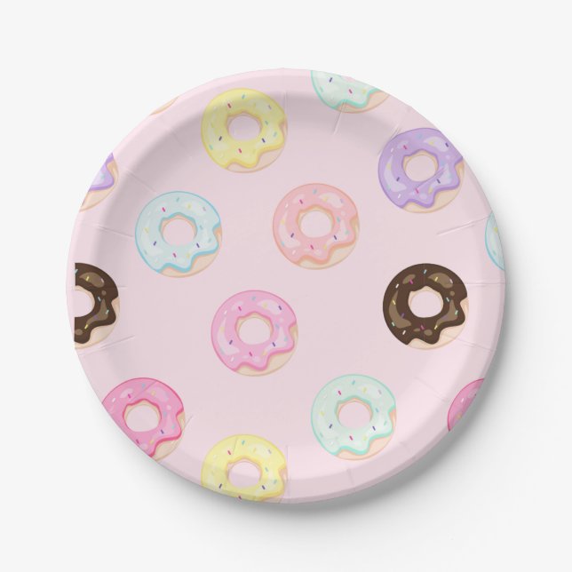 Plato De Papel Placa Fiesta de donut rosado (Anverso)