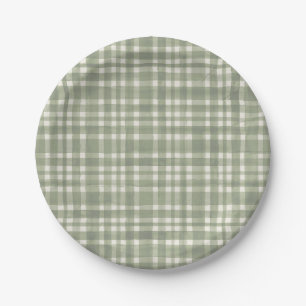 Plato De Papel Placa Fiesta de Gingham Green Plaid