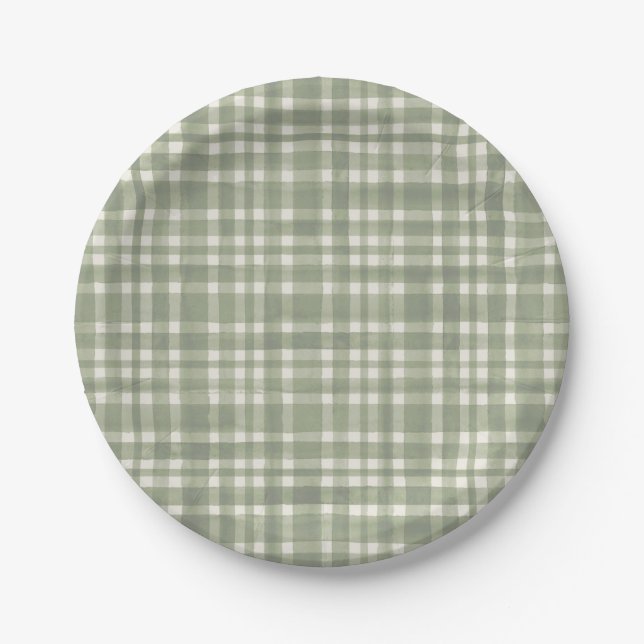 Plato De Papel Placa Fiesta de Gingham Green Plaid (Anverso)