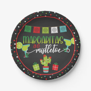 Plato De Papel Placa Fiesta de Navidades Margaritas y Mistletoe