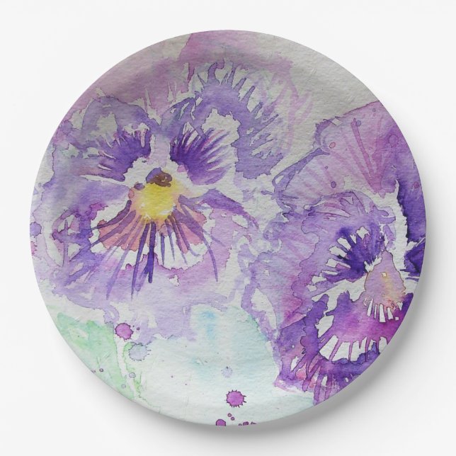 Plato De Papel Placa Fiesta de papel de patrón de flor morado (Anverso)