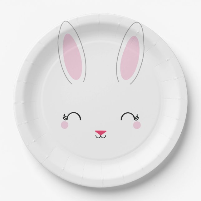 Plato De Papel placa fiesta de papel rosa BUNNY BIRTHDAY (Anverso)