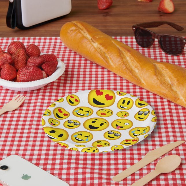 Plato De Papel Placa fiesta de patrón de Emoji mixta (Picnic)