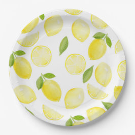 Plato De Papel Placa Fiesta de patrón de limón amarillo