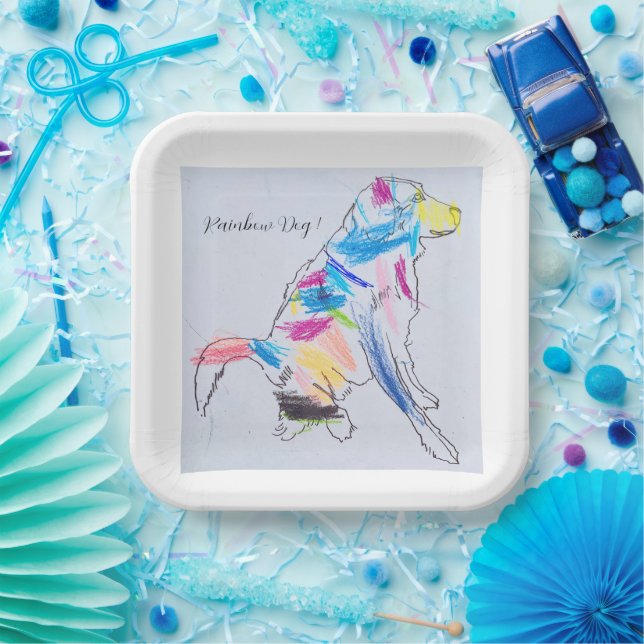 Plato De Papel Placa Fiesta de Perro Arcoiris (Fiesta)