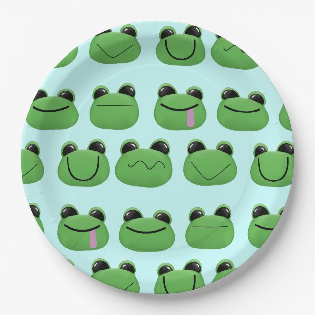 Plato De Papel Placa Fiesta de ranas verdes (Anverso)