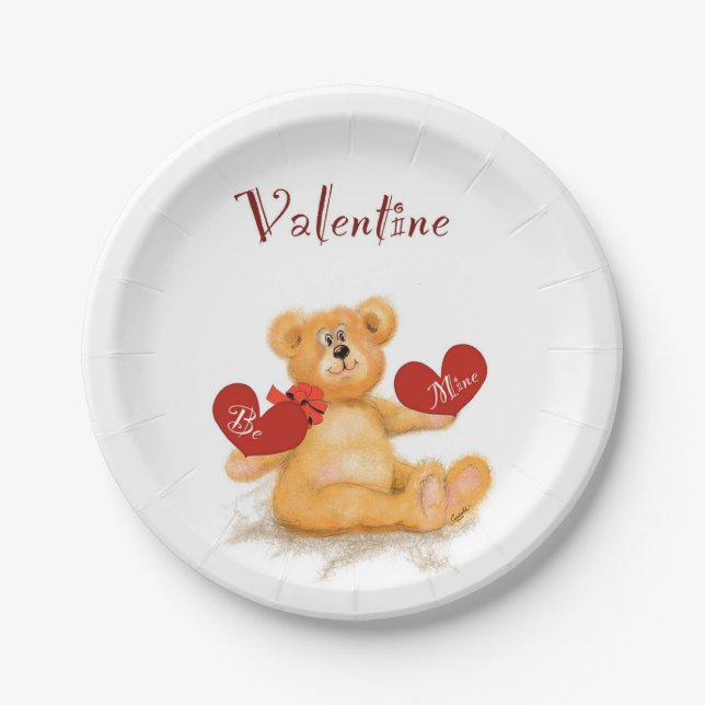 Plato De Papel Placa Fiesta de San Valentín Teddy Bear (Anverso)