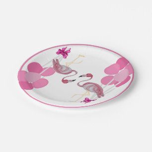 Plato De Papel Placa Fiesta Flamingo Balloons