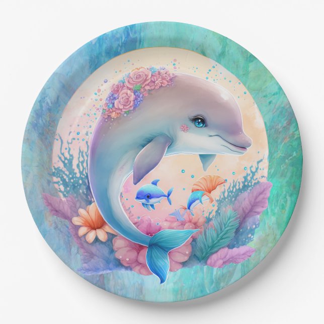 Plato De Papel Placa Fiesta para delfines (Anverso)