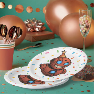 Plato De Papel Placa Fiesta para niños - Robot rojo con Gorra Fie