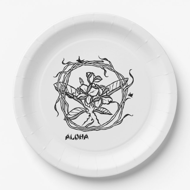 Plato De Papel Placa Fiesta Plumeria de Hawái (Anverso)