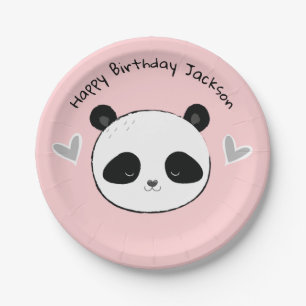 Plato De Papel Placa Fiesta rosa felíz Panda