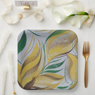 Plato De Papel Placa floral amarilla