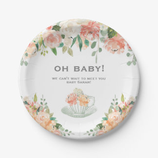 Plato De Papel Placa floral de Baby Shower de la taza de té del