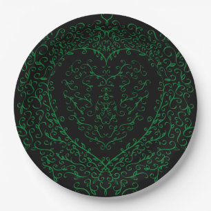 Plato De Papel Placa gótica de papel cardíaco verde y negro 2