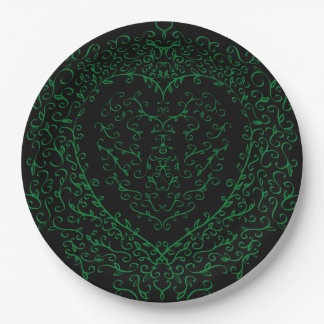Plato De Papel Placa gótica de papel cardíaco verde y negro 2