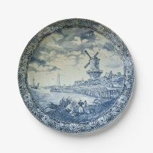 Placa holandesa del molino de viento Blue Delft