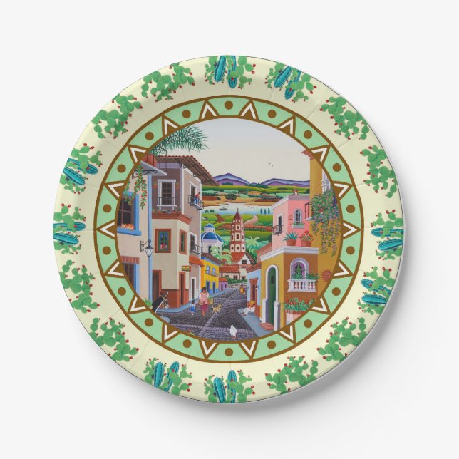 Plato De Papel Placa Mi Pueblo (Anverso)