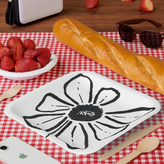 Plato De Papel Placa moderna de papel de flores (Picnic)