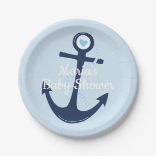 Plato De Papel Placa náutica de Baby Shower del muchacho azul de