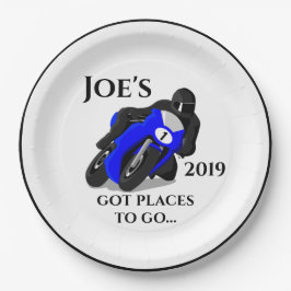 Plato De Papel Placa número 1 de motocicleta azul