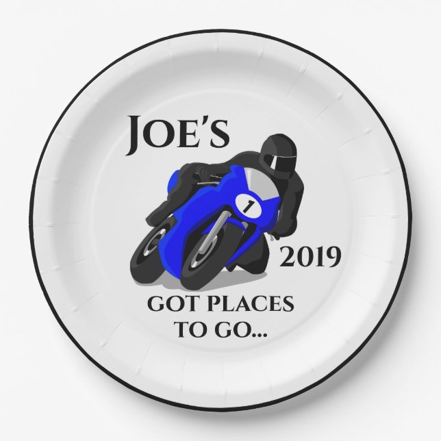 Plato De Papel Placa número 1 de motocicleta azul (Anverso)