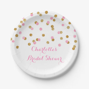 Plato De Papel Placa nupcial de la ducha del confeti rosado de