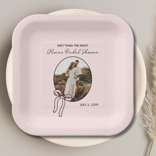 Plato De Papel Placa personalizada de papel de ducha de novia ros (Personalized Blush Pink Bridal Shower Paper Plate
)