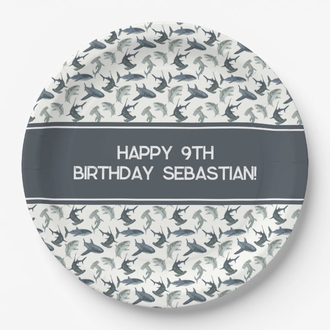 Plato De Papel Placa personalizada de papel de tiburón | Tiburone (Anverso)