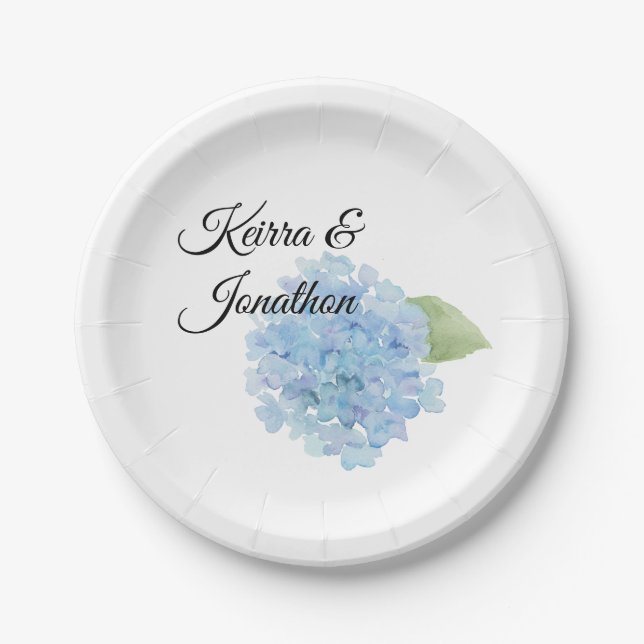 Plato De Papel Placa Personalizado Hidrangea Azul (Anverso)