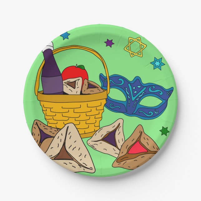 Plato De Papel Placa Purim Verde (Anverso)