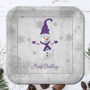 Plato De Papel Placa Purple Cute Snowman de papel