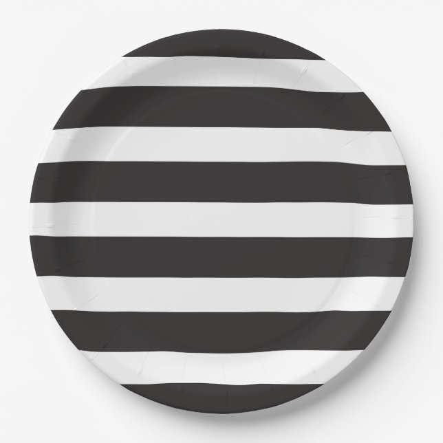 Plato De Papel Placa RAYADA BLANCO Y NEGRO del fiesta (Anverso)