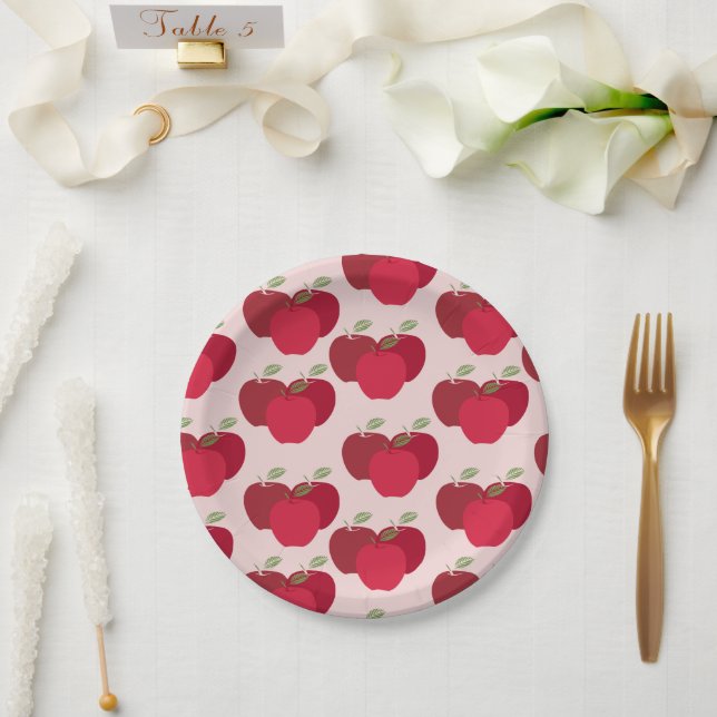 Plato De Papel Placa redonda de 7" del patrón Apple para Fiestas  (Boda)
