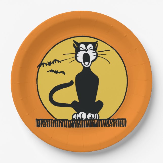 Plato De Papel Placa retra del gato del grito Halloween (Anverso)