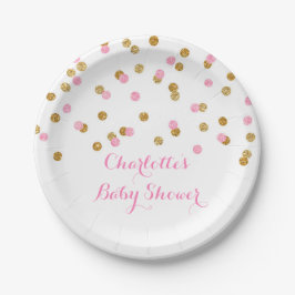 Plato De Papel Placa rosada de Baby Shower del confeti de Rubor