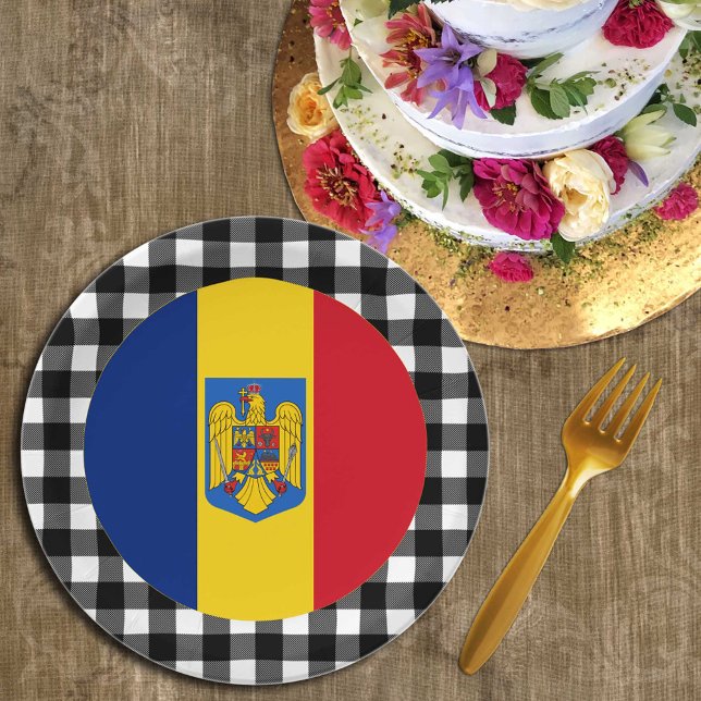 Plato De Papel Placa rumana, manta de búfalo y bandera rumana (Subido por el creador)
