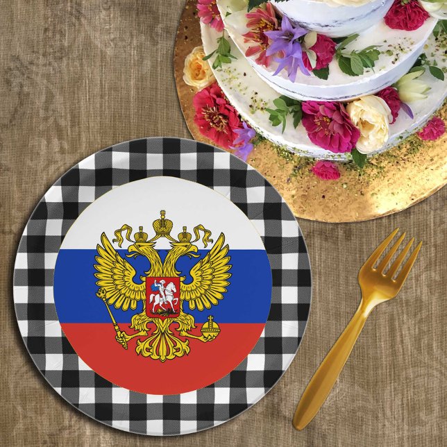 Plato De Papel Placa rusa, plancha búfala y bandera rusa (Subido por el creador)
