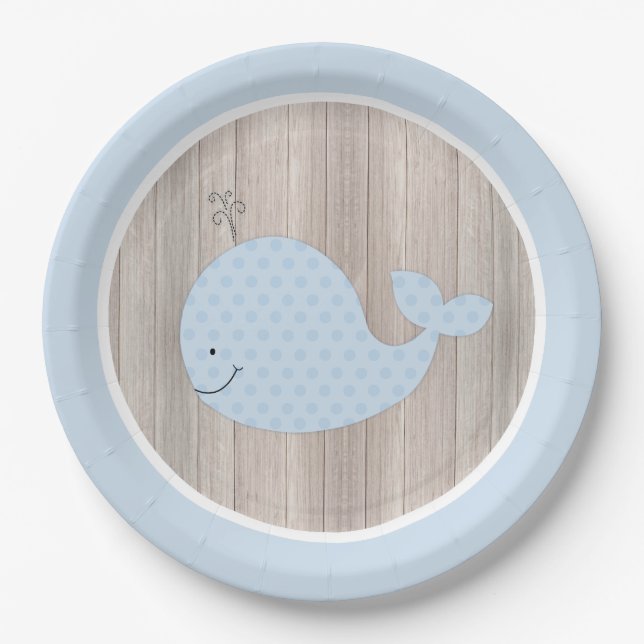 Plato De Papel Placa Rustic Blue Whale Paper (Anverso)