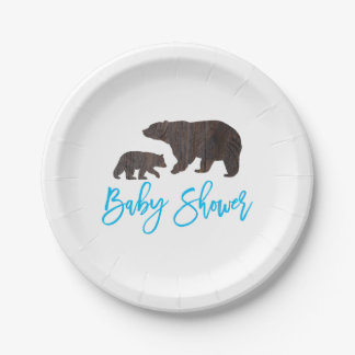 Plato De Papel Placa rústica de Baby Shower del oso de la mamá y