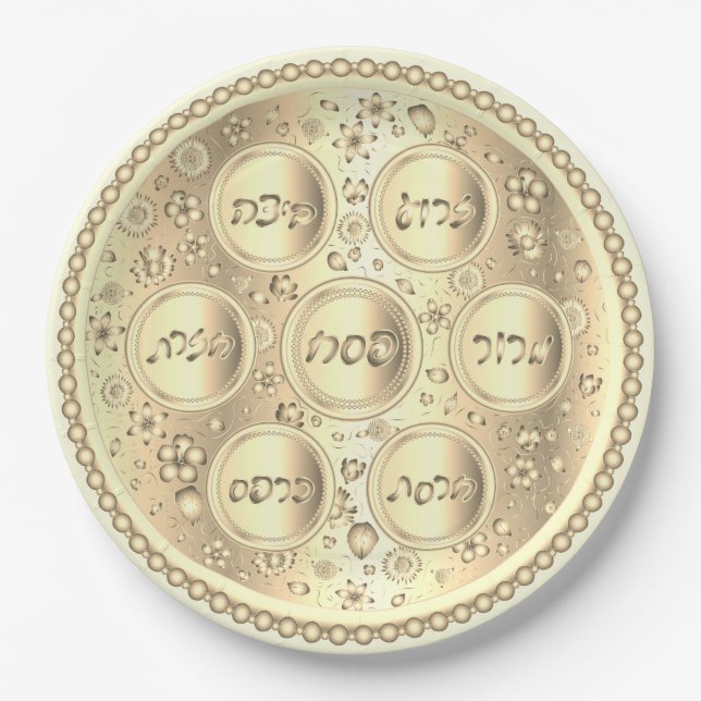 Plato De Papel Placa Séder de la Pascua de Oro - Placas de papel (Anverso)