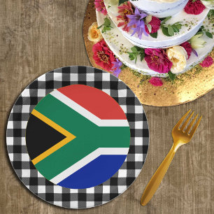 Plato De Papel Placa sudafricana, plancha búfala y bandera africa